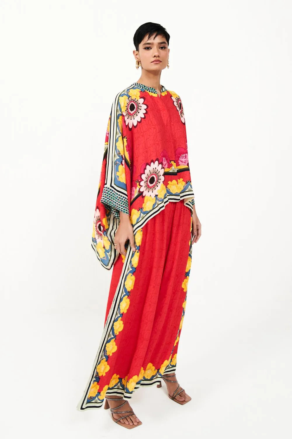 Alina cape blouse with pants set in multicolour floral print